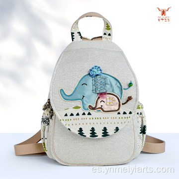 Mochila Étnica Elefante Padre-Hijo de Algodón y Lino Hecha a Mano